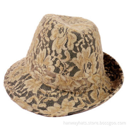 Fashionable Lace Camouflage Fedora Hat with Self Band and Rhinestone Trim